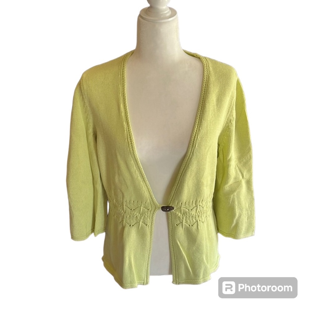 Splendor Green Open Front Knit Cardigan Size M